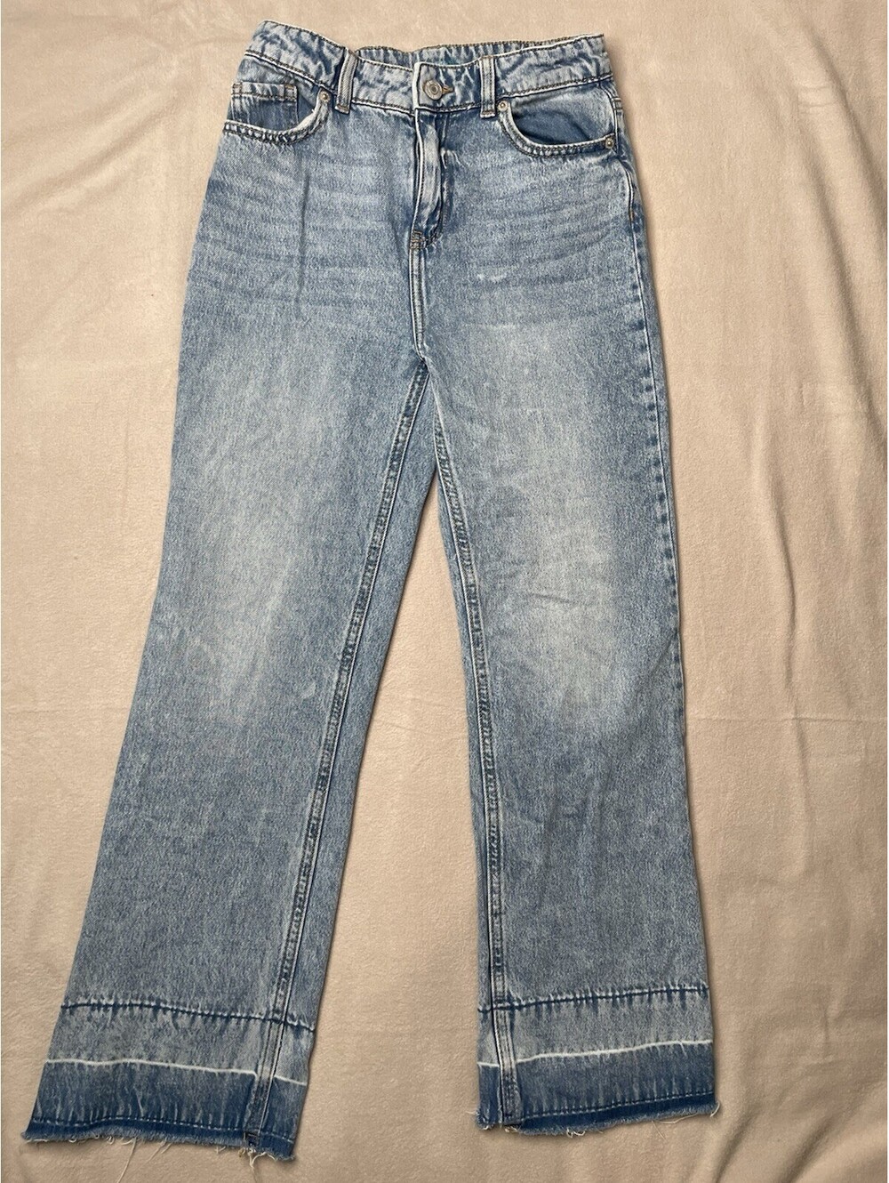 Girls Size 12 Light Blue Jeans Adjustable Waist, Altered Hem, Vintage Style